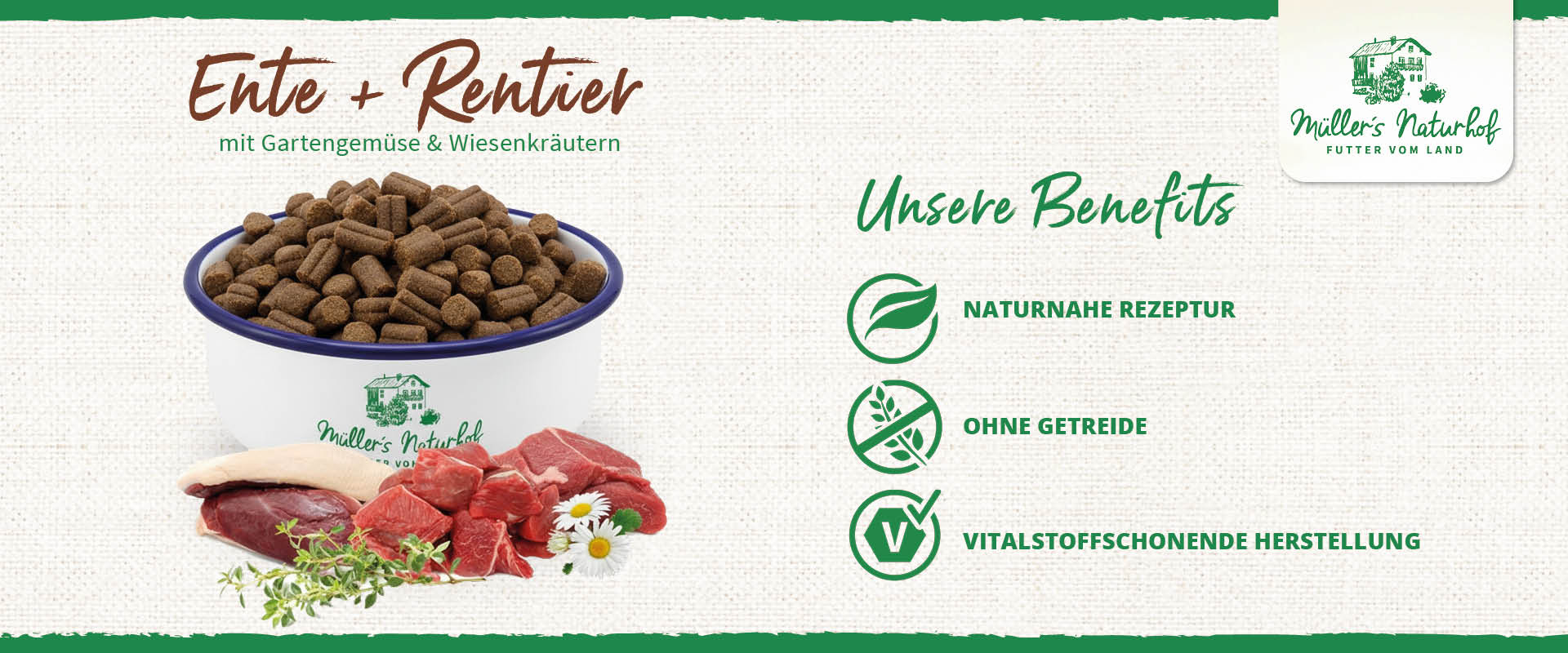 Müller’s Naturhof Getreidefrei Ente und Rentier